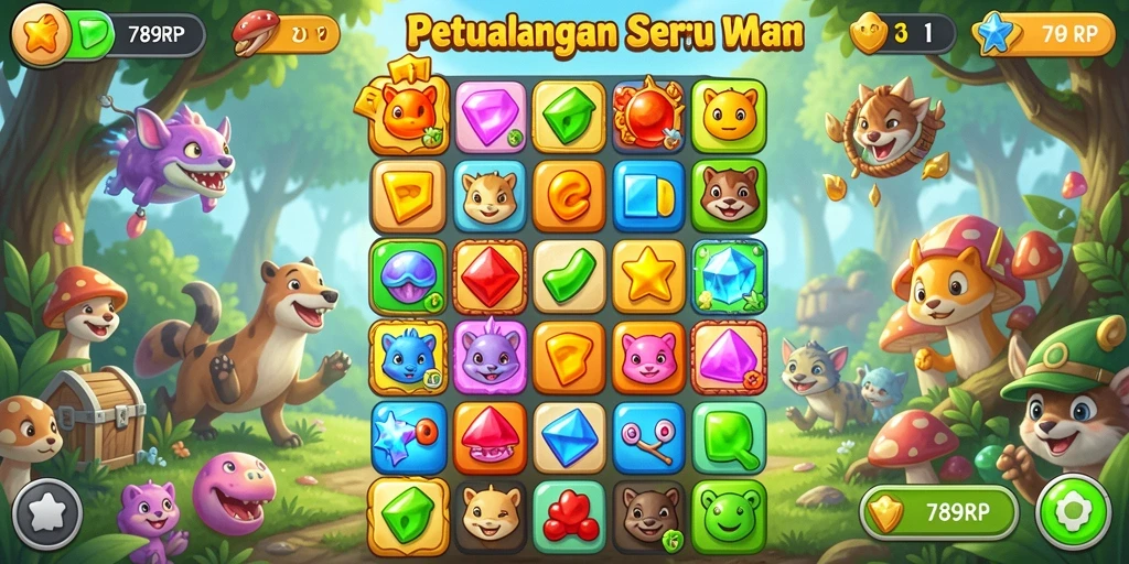 Tampilan gameplay 789RP dengan tantangan Match-3 yang seru.