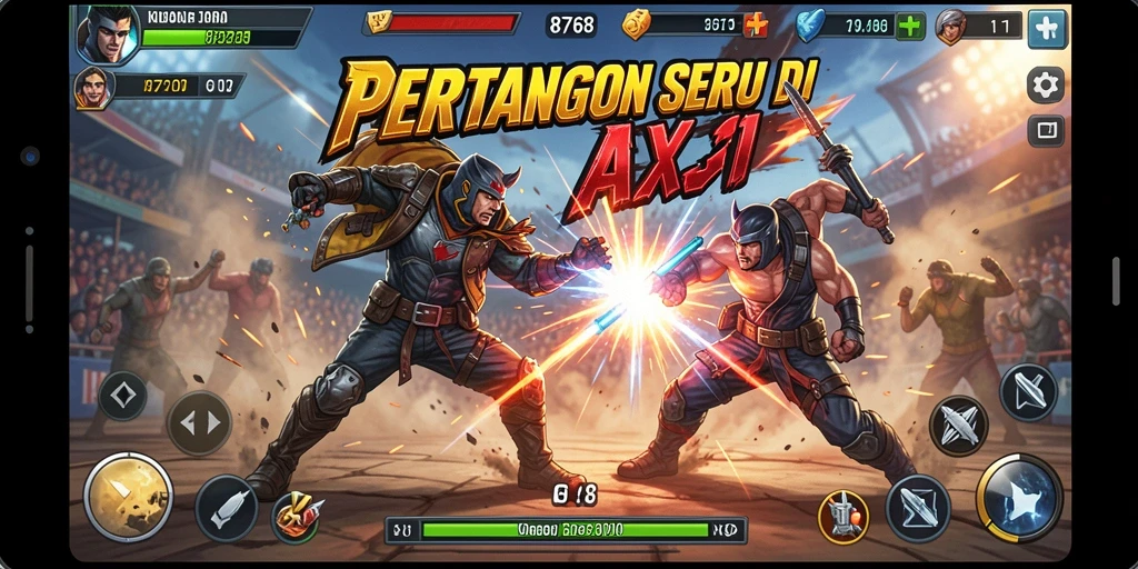 Tangkapan layar gameplay mendebarkan dari 8768 dengan aksi bertarung intens.