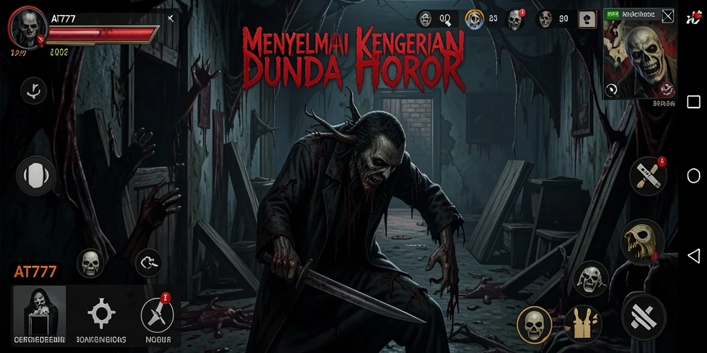 Tangkapan layar AT777 menampilkan suasana mencekam dari gameplay horor.