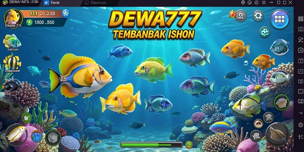 Tampilan gameplay seru DEWA777 dengan aksi menembak ikan.