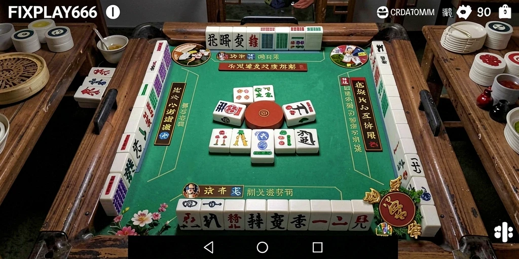 Tampilan gameplay FIXPLAY666 dengan ubin Mahjong yang berwarna-warni.
