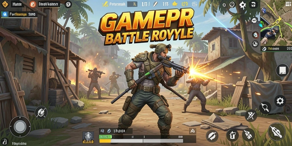 Screenshot GAMERP menampilkan aksi seru di medan perang Battle Royale.