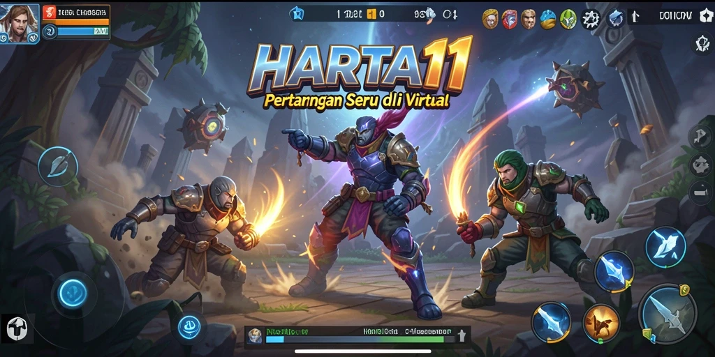 Tampilan gameplay HARTA11 dengan pertarungan karakter yang menegangkan.