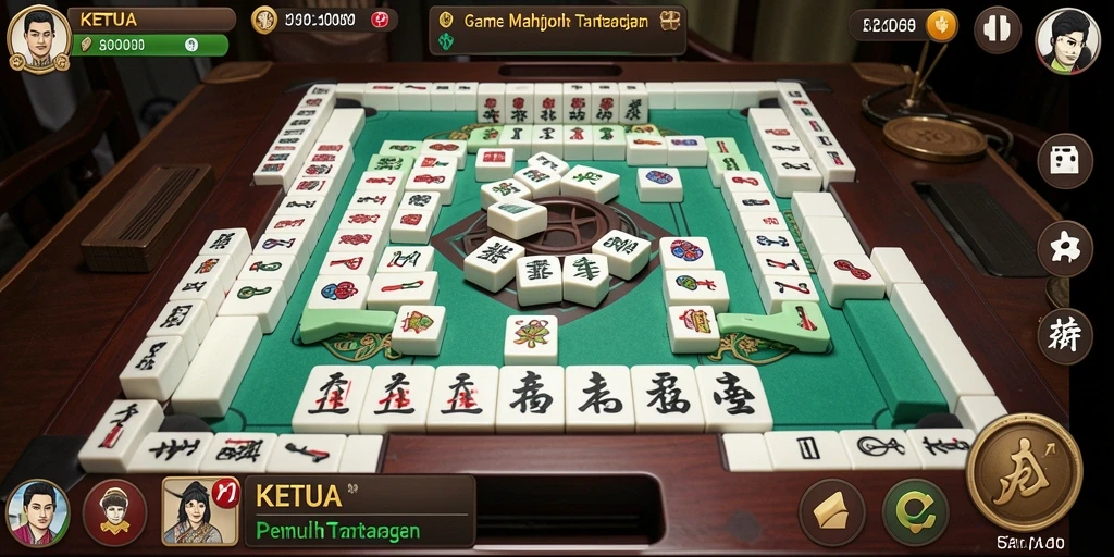 Tangkapan layar utama KETUA menampilkan momen seru permainan Mahjong.