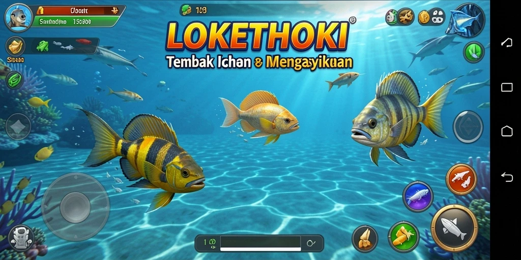 Menampilkan gameplay seru LOKETHOKI saat menembak ikan.
