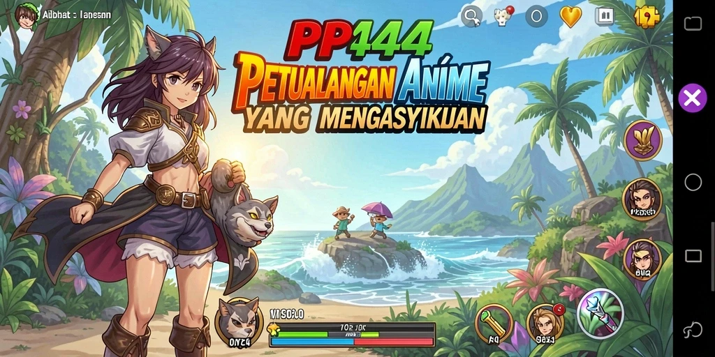 Tampilan dinamis dari gameplay PP444 dengan karakter Anime yang beraksi.