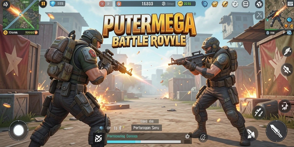 Screenshots PUTERMEGA menampilkan pertarungan seru dalam mode Battle Royale.