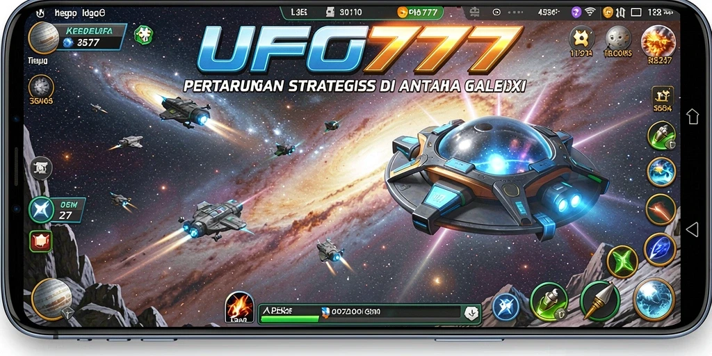 Screenshot gameplay UFO777 menunjukkan pertarungan luar angkasa yang intens.