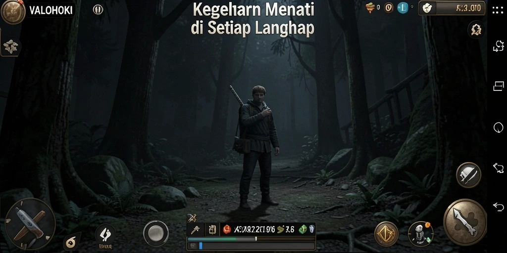 Tangkapan layar VALOHOKI menunjukkan suasana mendebarkan dalam petualangan Horror.